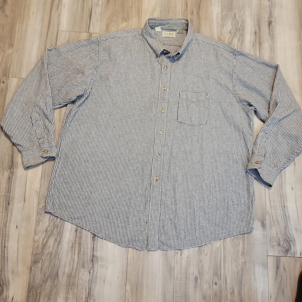 Vintage 90s LL Bean Shirt Mens XXL Black White Check Button Long Sleeve USA Made